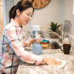 cleaning kitchen counter spray cloth